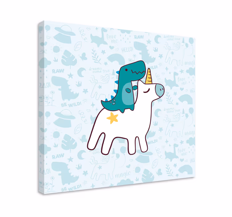 Dinozor binen tek boynuzlu at kanvas tablo - TenStickers