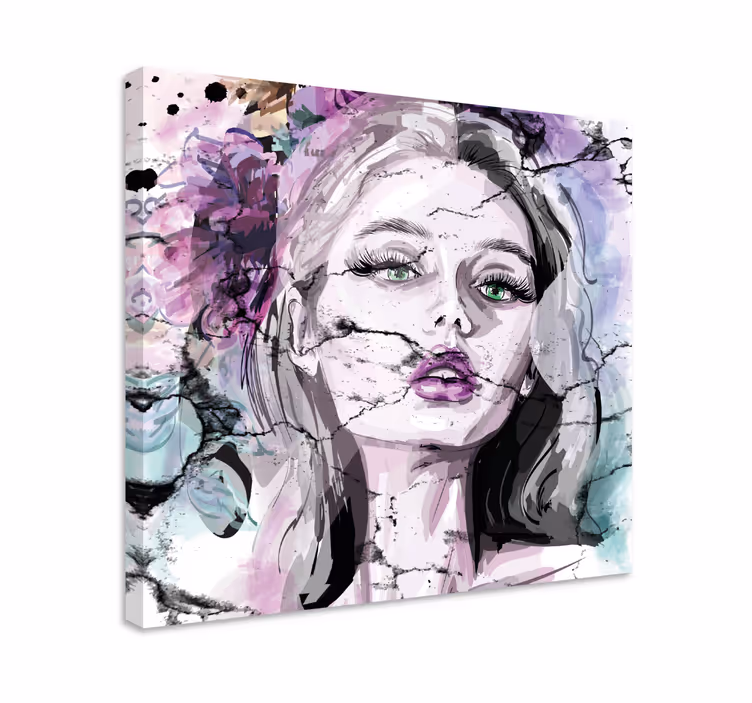 Renkli moda kadın yüzü modern tuval - TenStickers