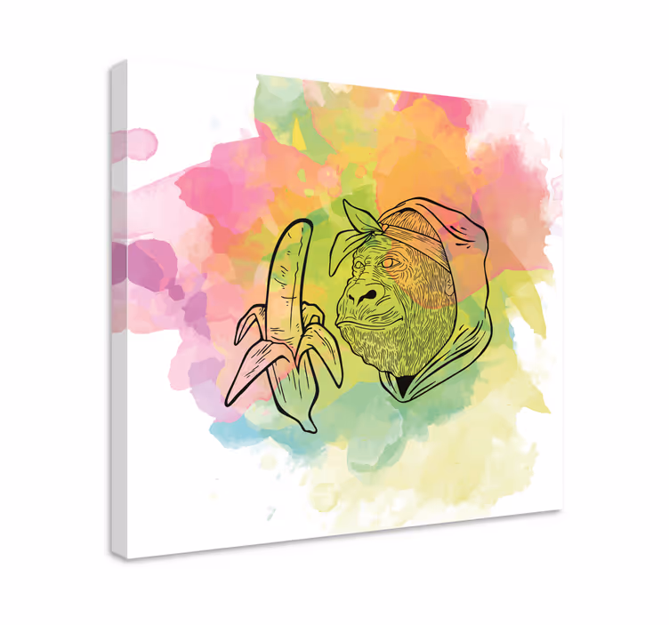 Abc ve harfler kanvas tablo - muz tutan gorilla - TenStickers