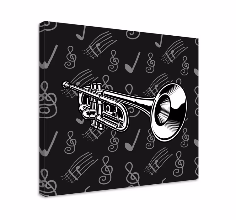 Siyah beyaz trompet müzik tuvali - TenStickers