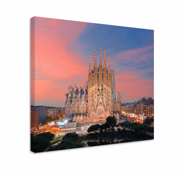 Şehirler ve Ülkeler kanvas tablo sagrada familia günbatımı - TenStickers