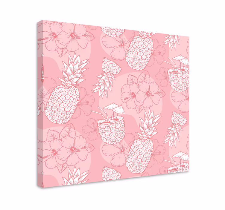 Çiçekler ve bitkiler kanvas tablo ananas hibiskus deseni - TenStickers
