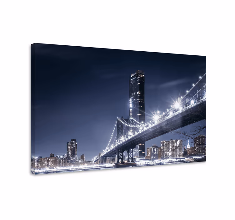 Şehirler ve Ülkeler kanvas tablo brooklyn köprüsü işıkları - TenStickers