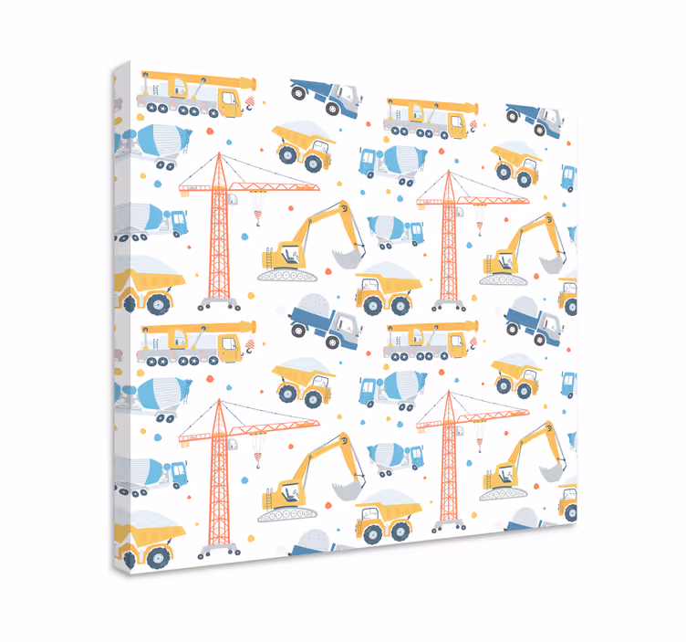 Pastel inşaat araçları kreş tuvali - TenStickers