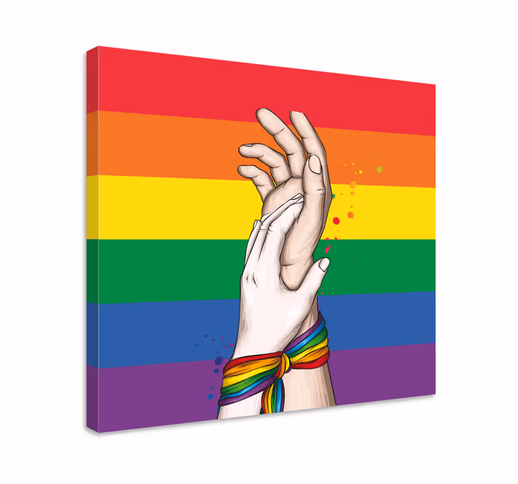 Insan eli ve lgbt gökkuşağı şerit tuval - TenStickers