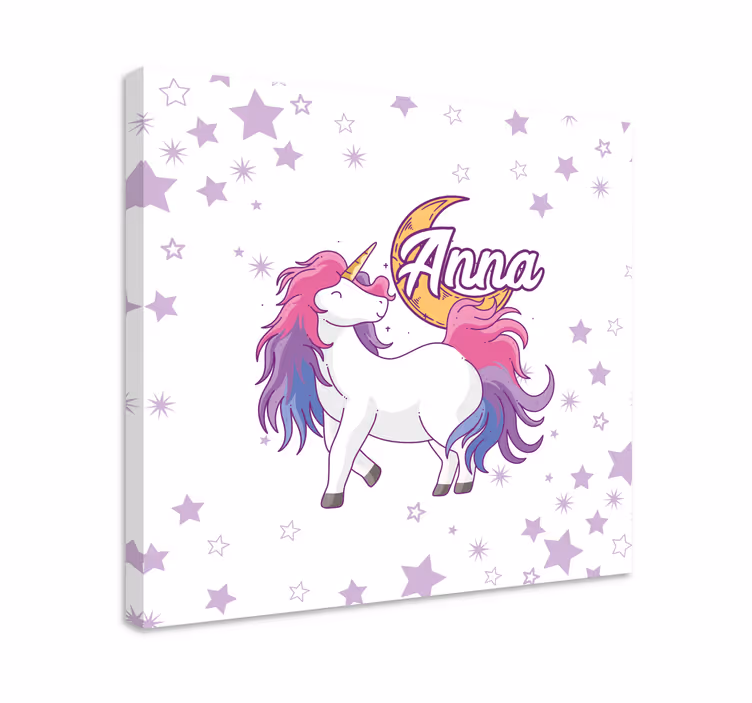 Tek boynuzlu at kanvas tablo yıldızlarla unicorn - TenStickers