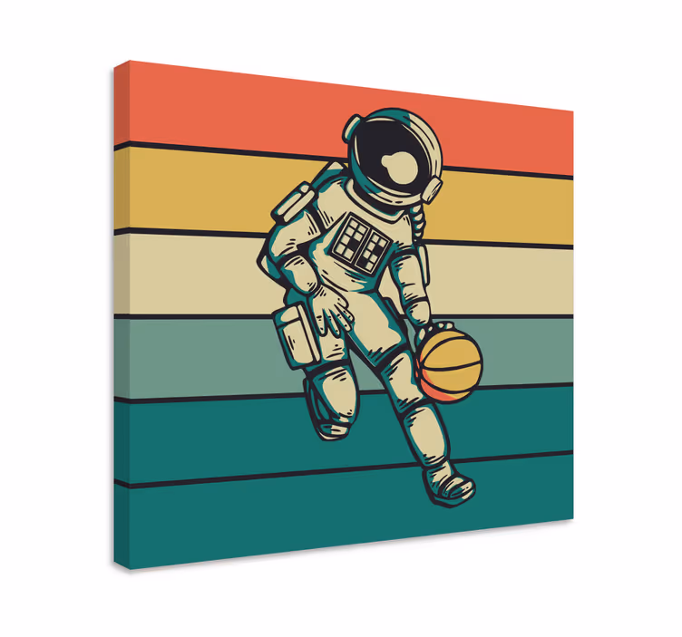 Basketbol oynayan eski astronot duvar baskısı - TenStickers