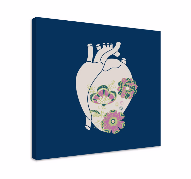 Kırmızı çiçekler çiçek tuval ile anatomik kalp - TenStickers