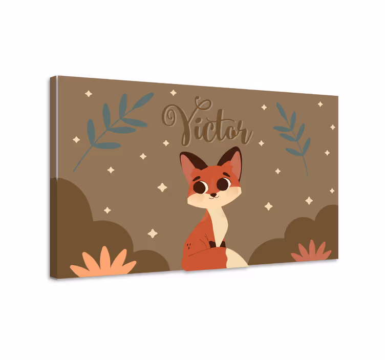 Adı kişiselleştirilmiş tuval ile çocuk için sevimli tilki - TenStickers