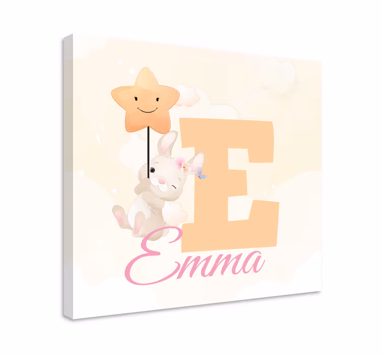 3 boyutlu tablo mutlu tavşan yıldız tutuyor - TenStickers