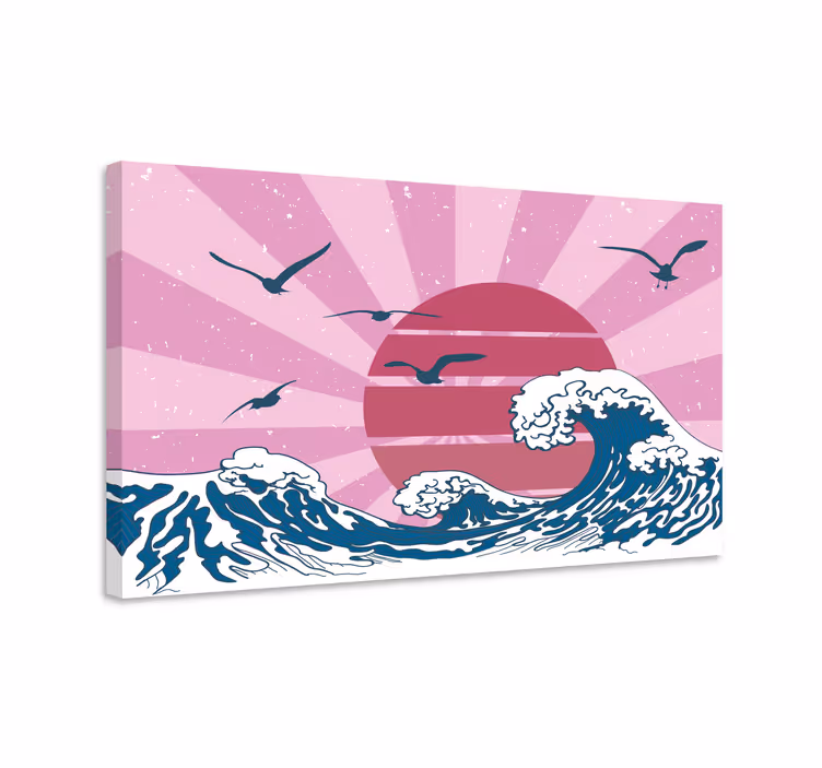 Büyük pembe retro dalga retro tuval - TenStickers