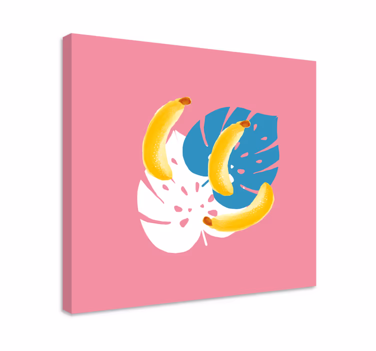 Pembe bir arka plan retro tuval üzerine muz - TenStickers