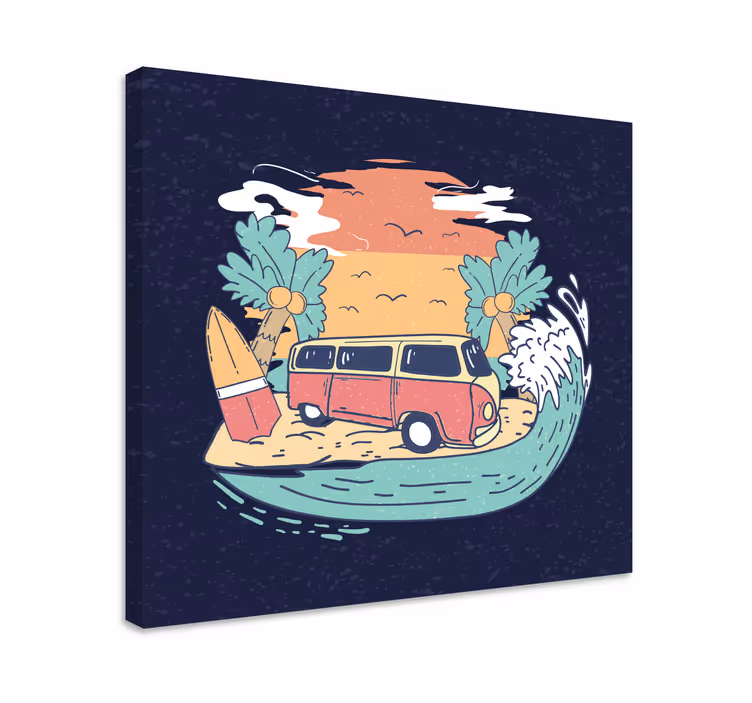 Karikatür tarzı retro tuval ile hippi karavan - TenStickers