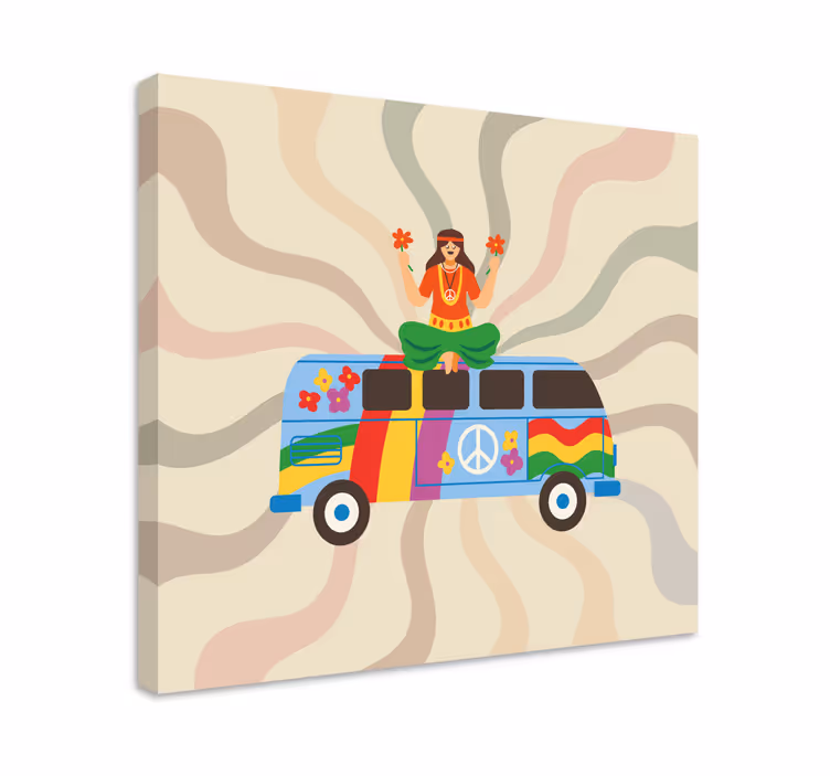 Otobüs retro tuval ile colorfu hippi kız - TenStickers