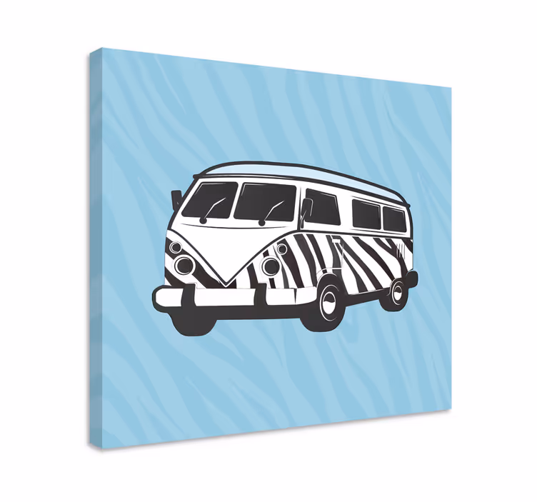 Zebra desenli retro tuval ile açık mavi otobüs - TenStickers