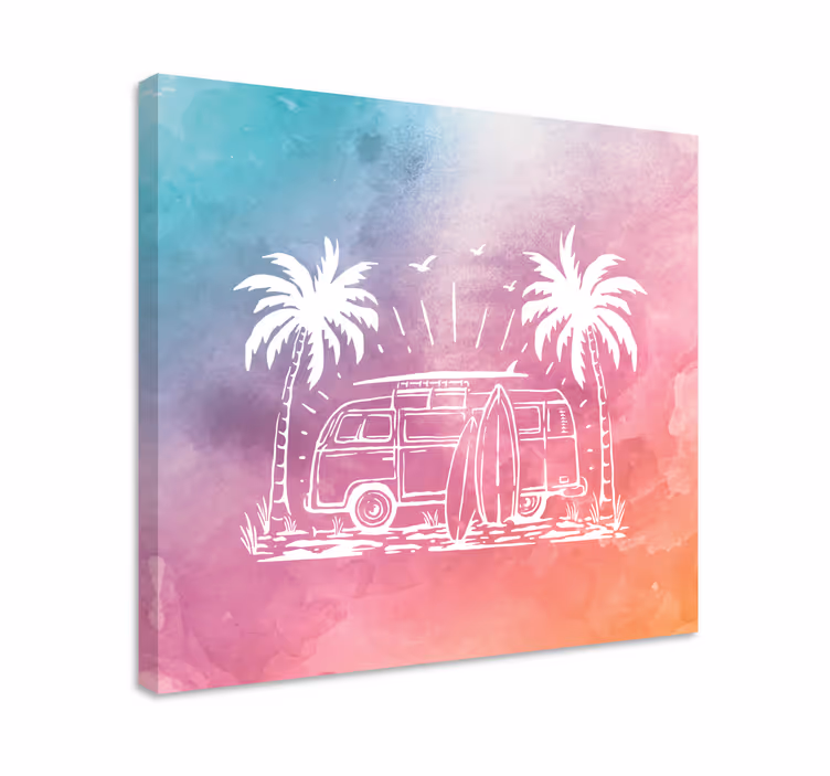 Şehirler ve Ülkeler kanvas tablo retro sörf van - TenStickers