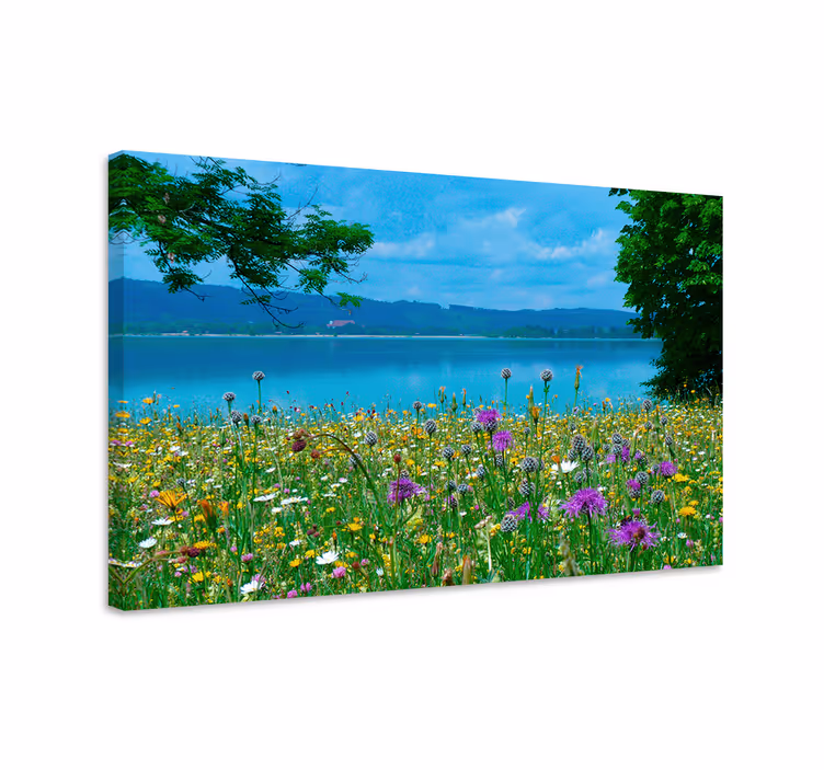 Cottagecore bahar gölü manzara tuval - TenStickers