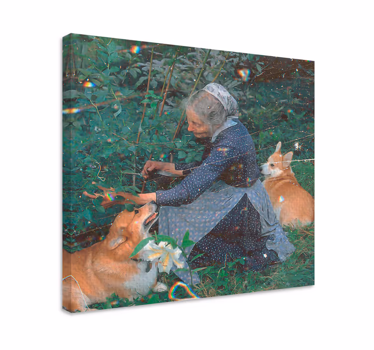 Köpek tablo - pembroke corgi ile kadın - TenStickers
