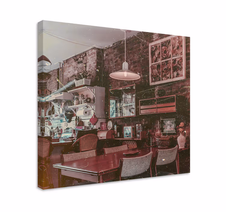 Şehirler ve Ülkeler kanvas tablo vintage kafe manzarası - TenStickers