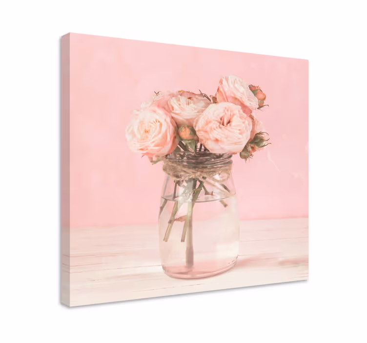 Bir cam vazo retro tuval ile pembe çiçekler - TenStickers