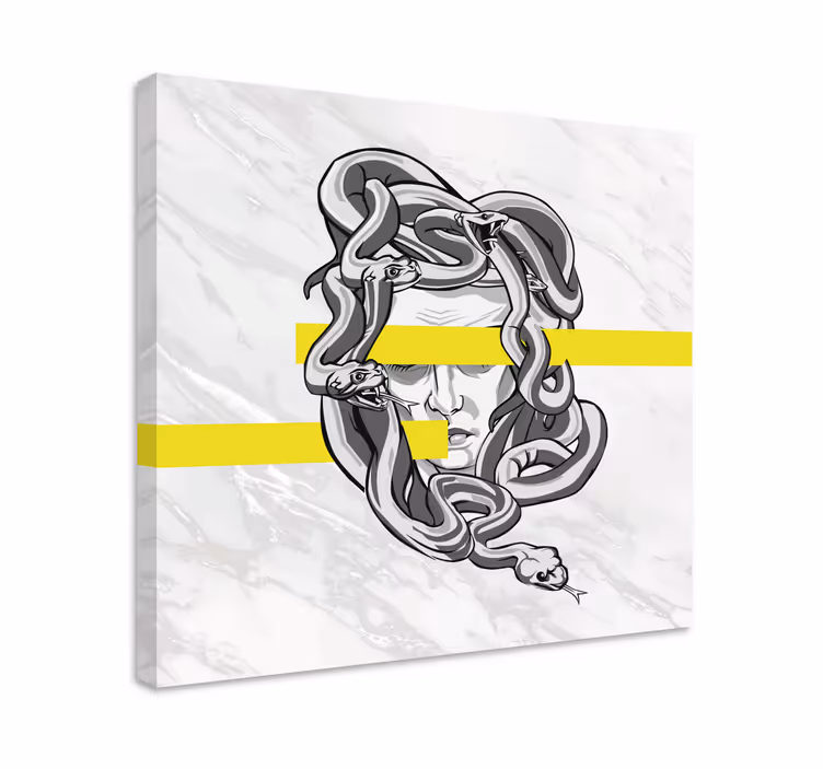 Sarı çizgili modern tuval ile beyaz medusa - TenStickers