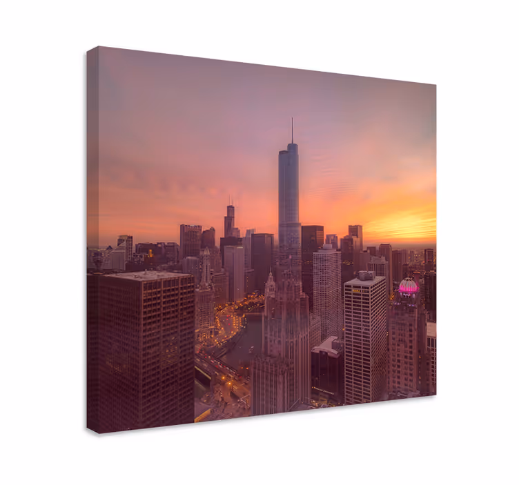 Şehirler ve ülkeler kanvas tablo chicago silüeti gün batımı - TenStickers