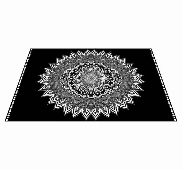 çiçekli mandala tasarımı siyah pvc halı - TenStickers