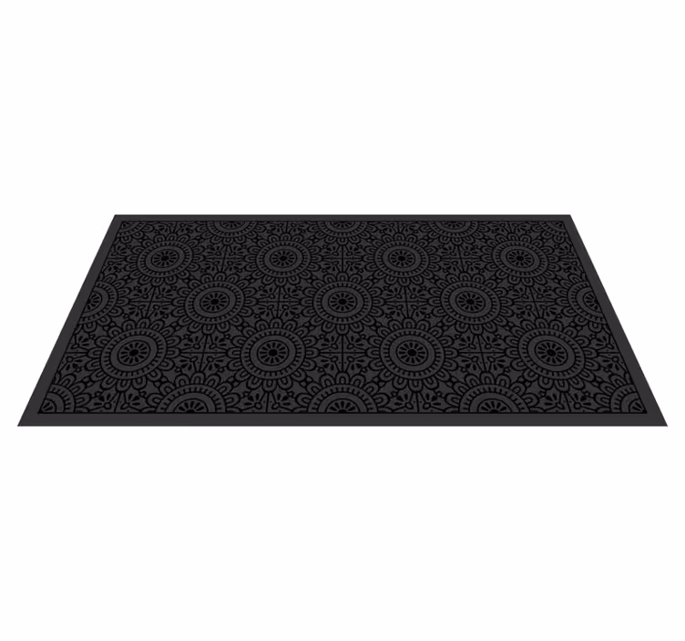 Mandala çiçekleri siyah pvc halı - TenStickers