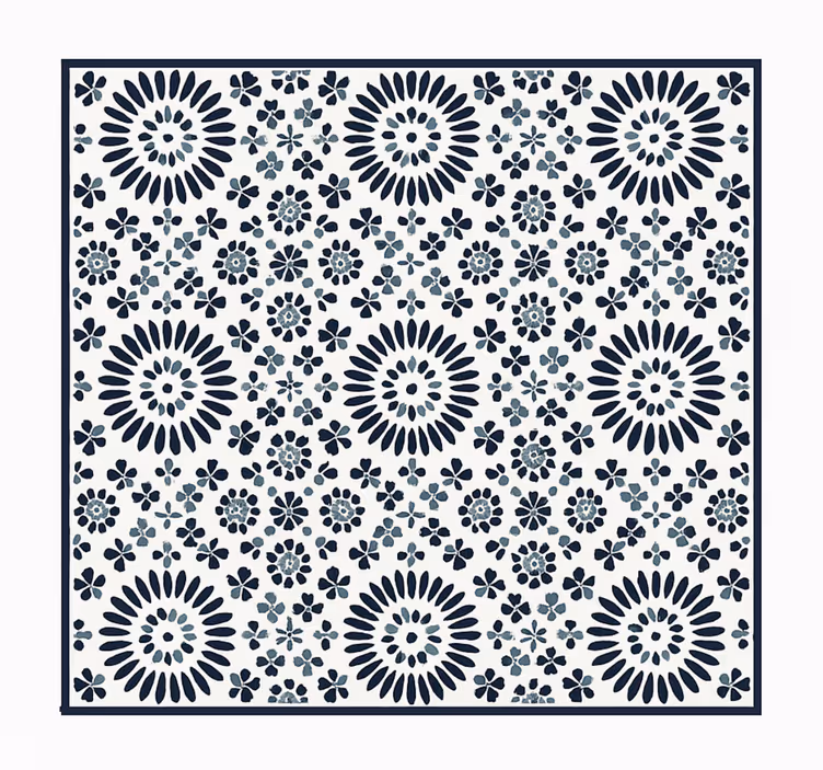 Geometrik çiçek deseni mavi pvc halı - TenStickers