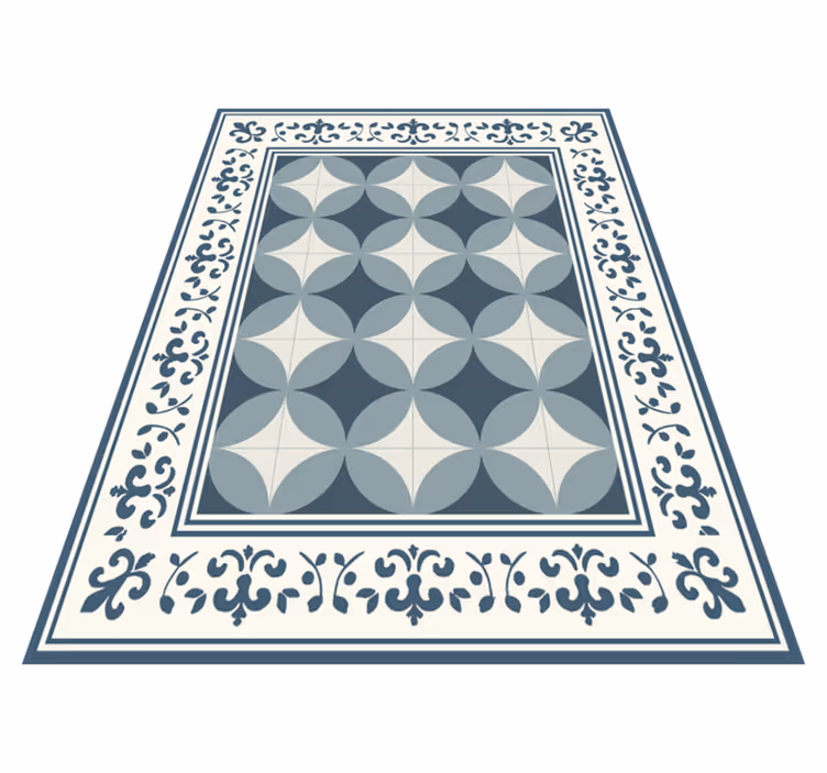Mavi ve beyaz motif fayans efekti pvc halı - TenStickers