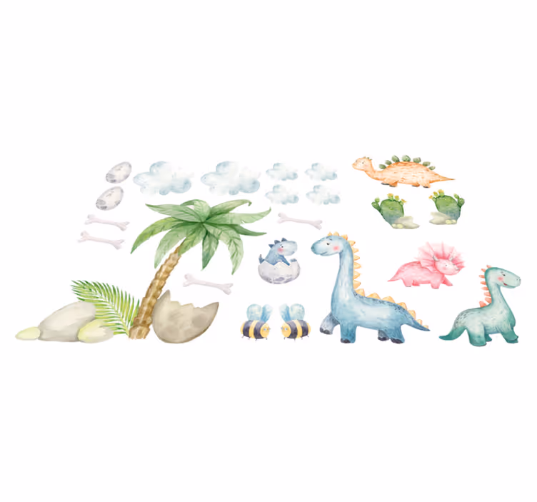 Hayvan pvc halı sevimli sulu boya dinozorlar - TenStickers