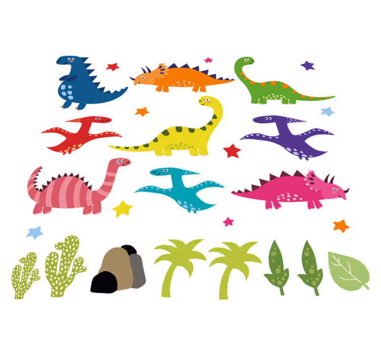 Hayvan pvc halı nordic dinozor renkli çizgi film seti - TenStickers