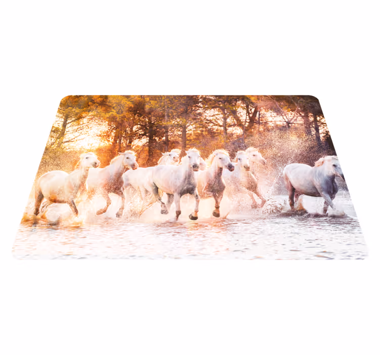 Hayvan pvc halı vahşi atlar sıcak gün batımı manzarası - TenStickers