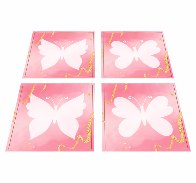 Hayvan pvc halı pembe kelebekler karo - TenStickers
