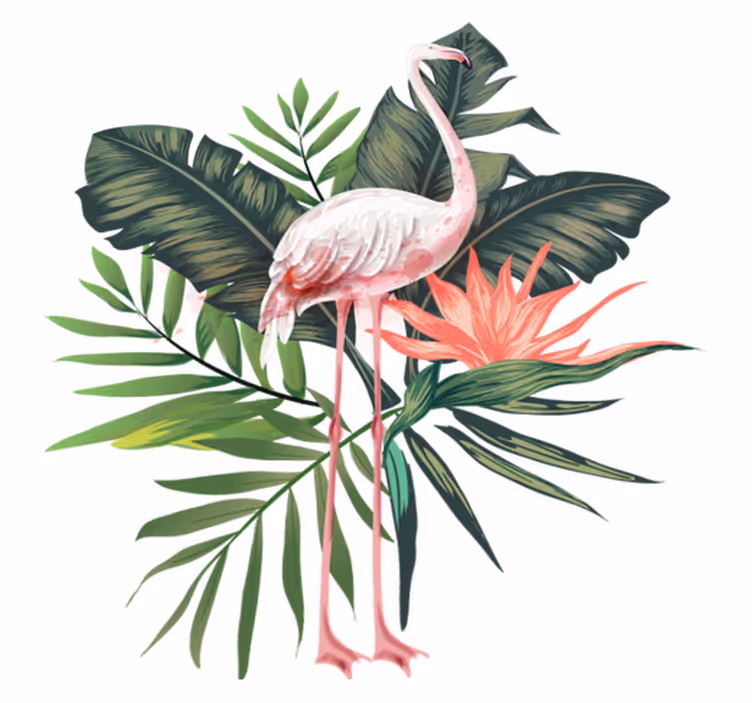Hayvan pvc halı sulu boya flamingo ve yapraklar - TenStickers