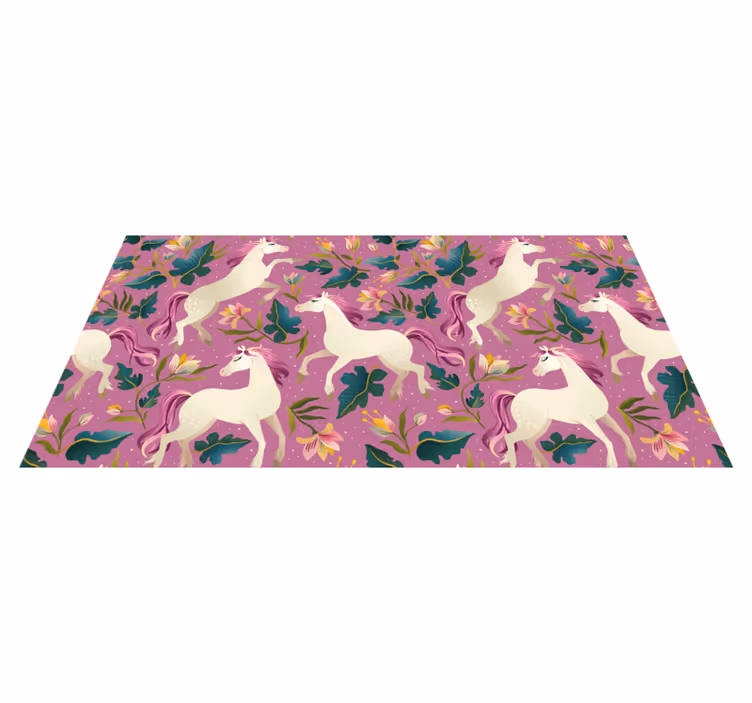 Hayvan pvc halı pembe çiçekli at deseni - TenStickers