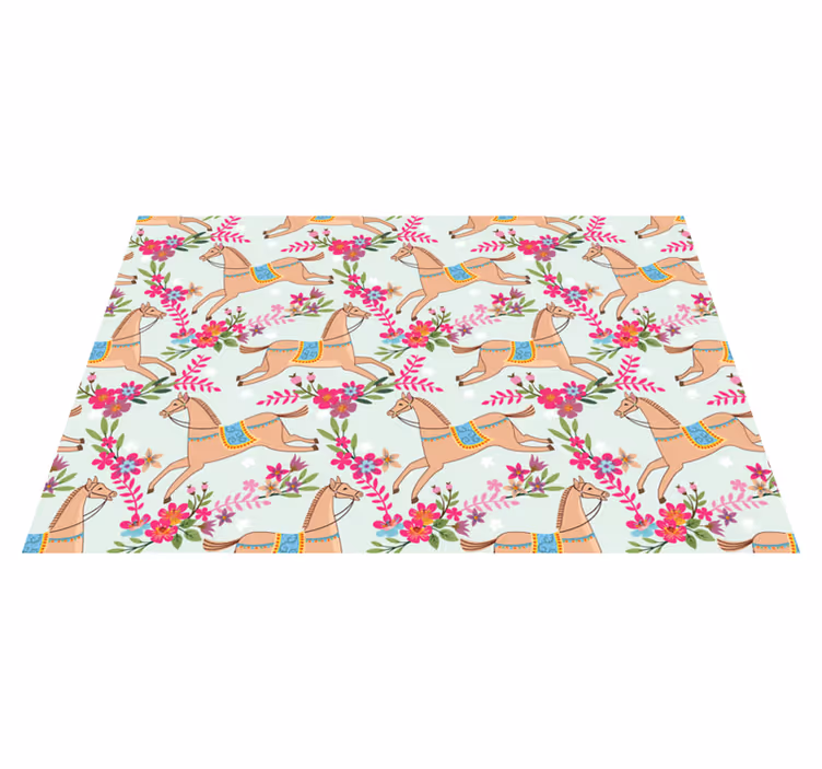 Hayvan pvc halı pembe çiçekli at deseni - TenStickers