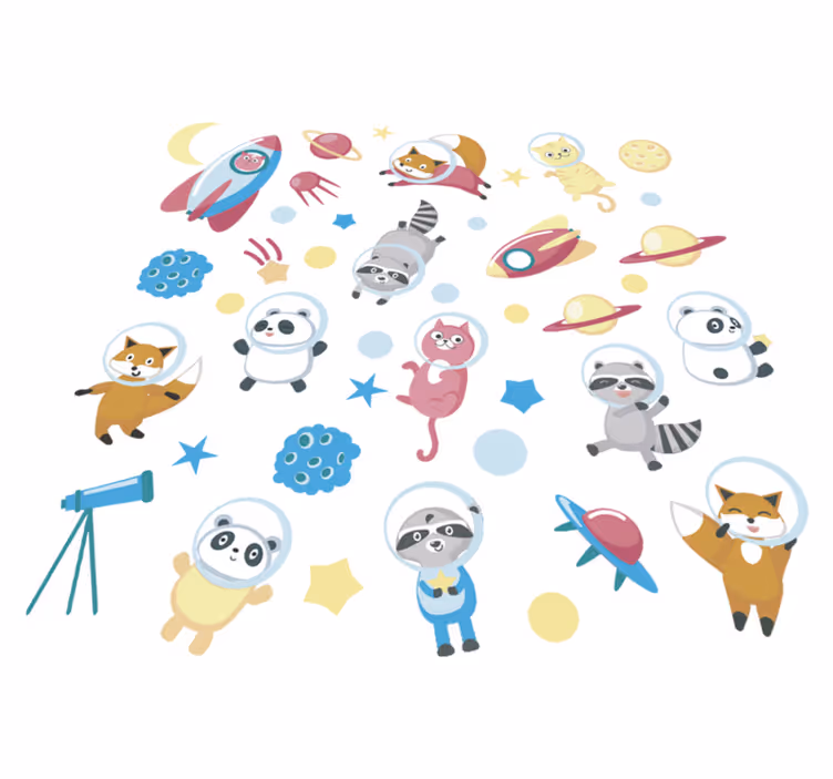 Hayvan pvc halı sevimli hayvan astronotlar - TenStickers