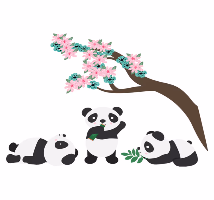 Hayvan pvc halı - Şirin panda ailesi - TenStickers