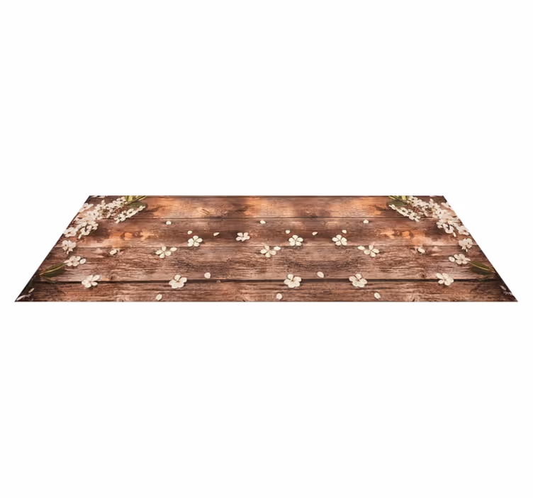 Mutfak pvc halı Çiçek desenli ahşap görünümlü - TenStickers