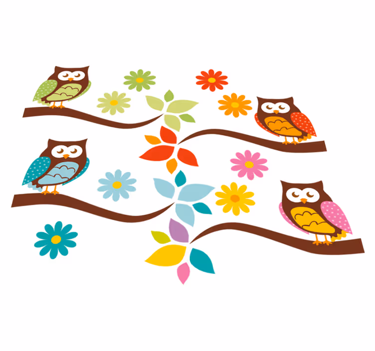 Hayvan pvc halı renkli baykuş düzeni - TenStickers