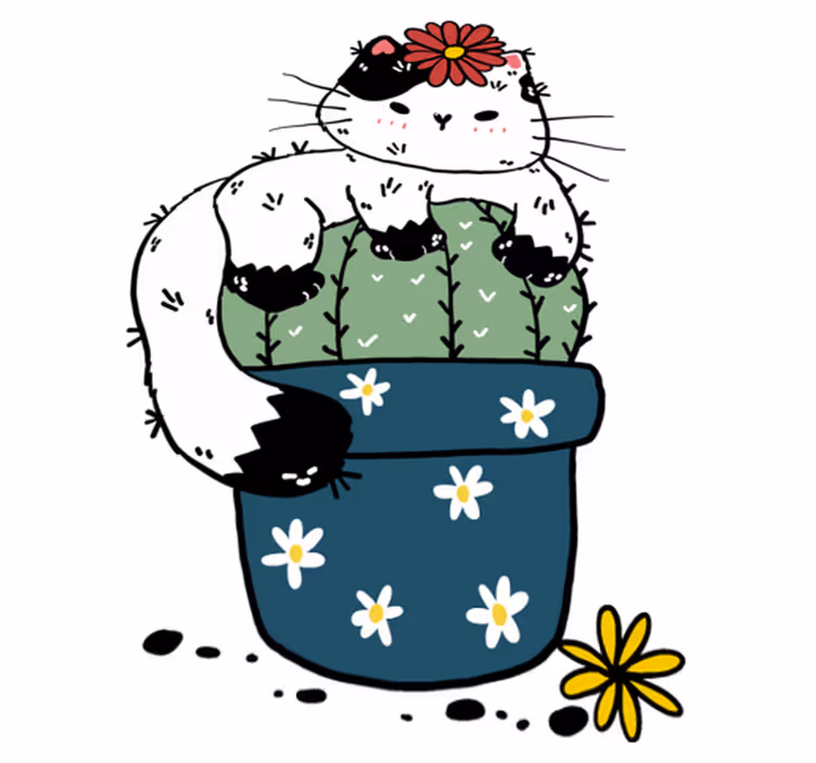 Hayvan pvc halı eğlenceli kedi kaktüsü - TenStickers
