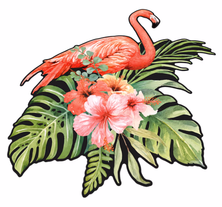 Hayvan pvc halı flamingo ve Çiçekler - TenStickers