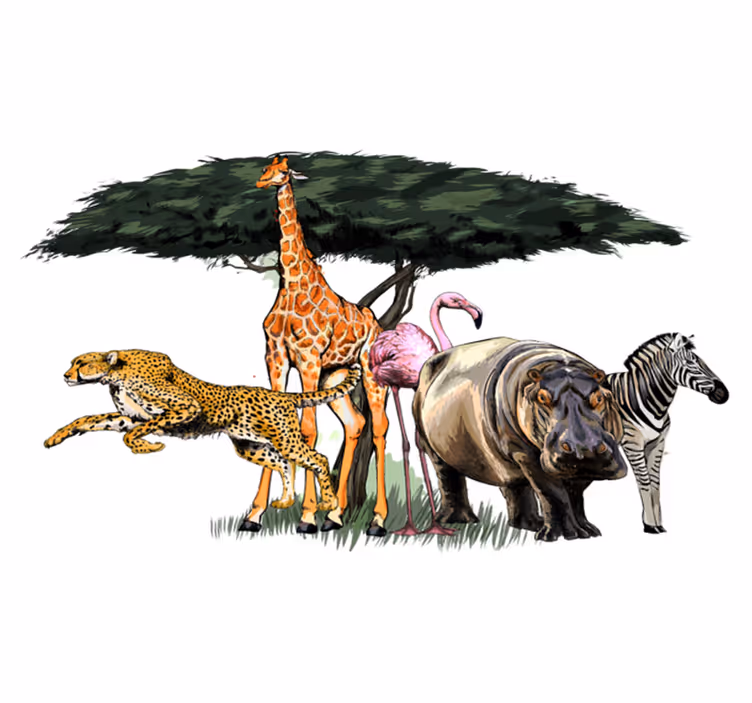 Hayvan pvc halı zürafa ailesi safari - TenStickers
