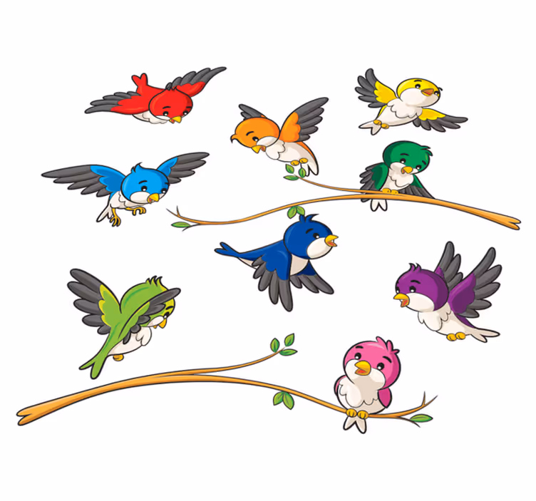 Hayvan pvc halı renkli küçük kuşlar - TenStickers