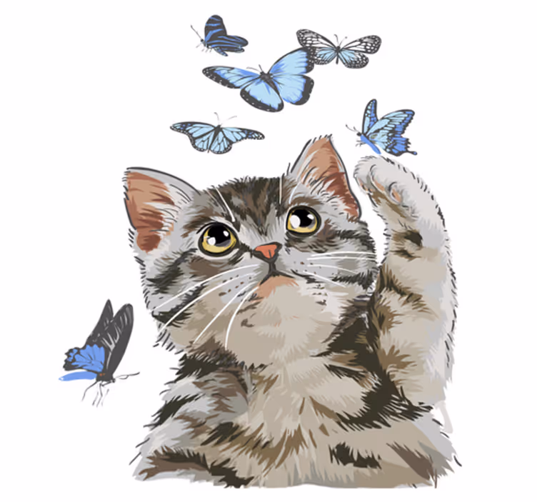Hayvan pvc halı mavi kelebekli kedi - TenStickers