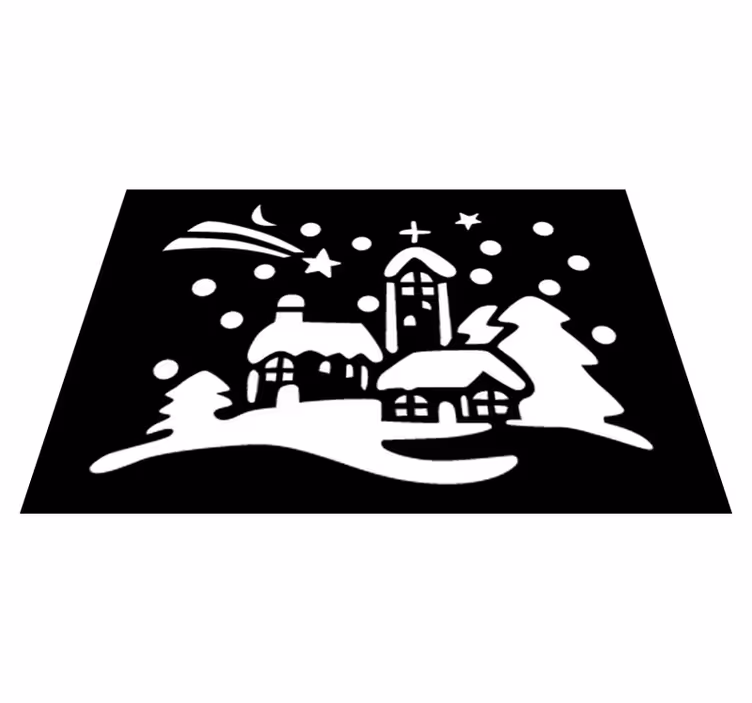 Noel pvc halı siyah beyaz kasaba - TenStickers
