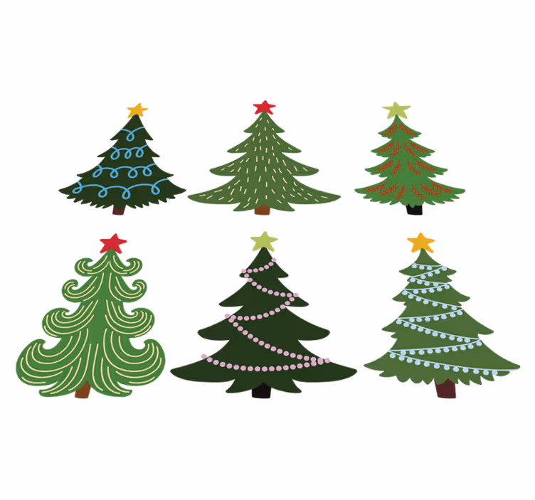 Noel pvc halı renkli noel ağaçları seti - TenStickers