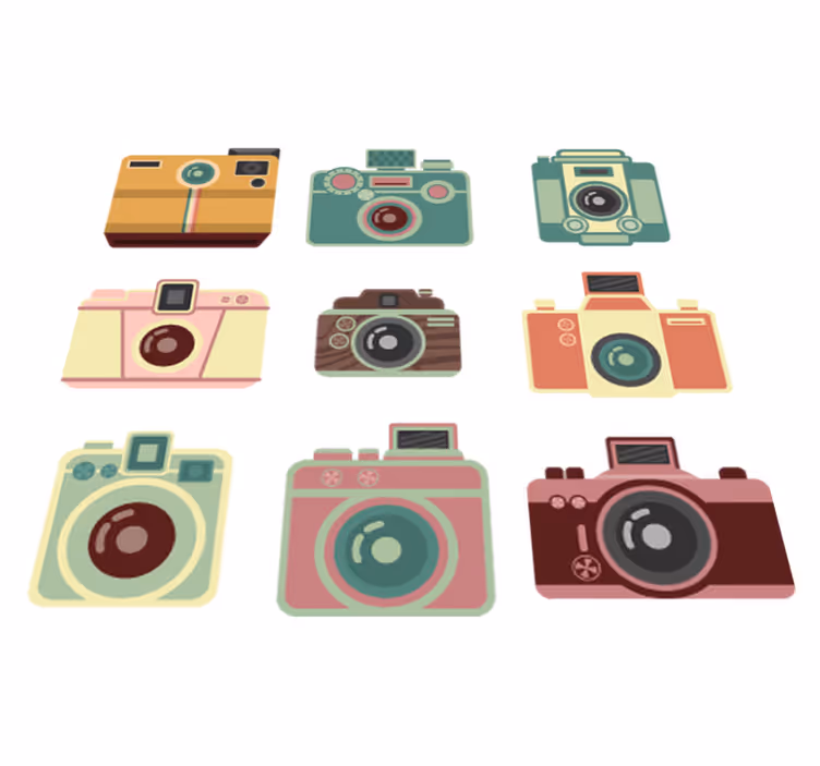 Yemek odası pvc halı vintage kameralar - TenStickers