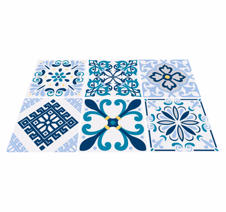 Mutfak pvc halı mavi çiçekli karolar - TenStickers